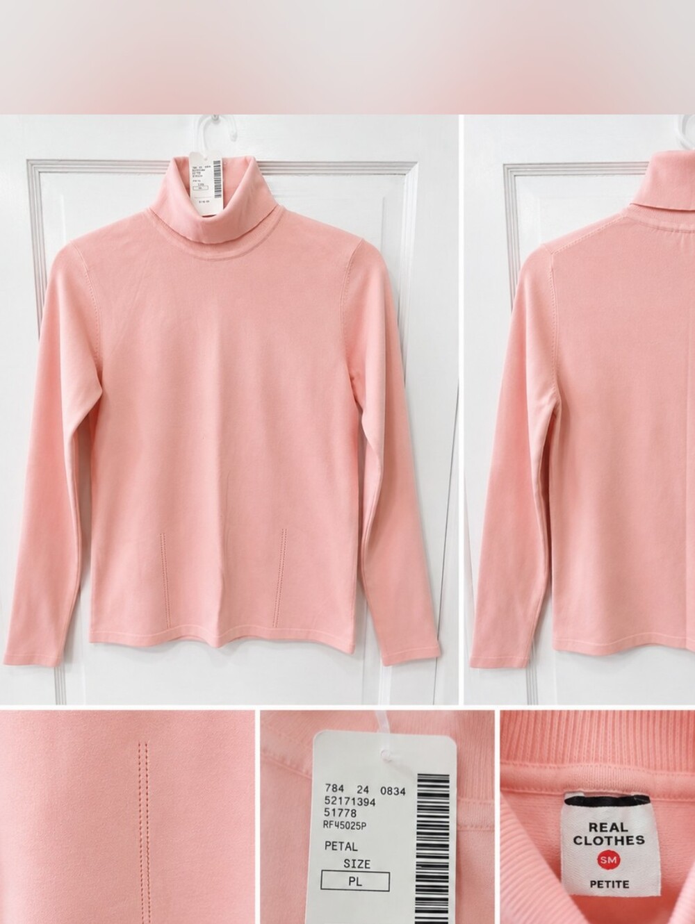Real Clothes Petite Turtleneck Sweater Pink PL NWT Italian Yarn Soft Stretch